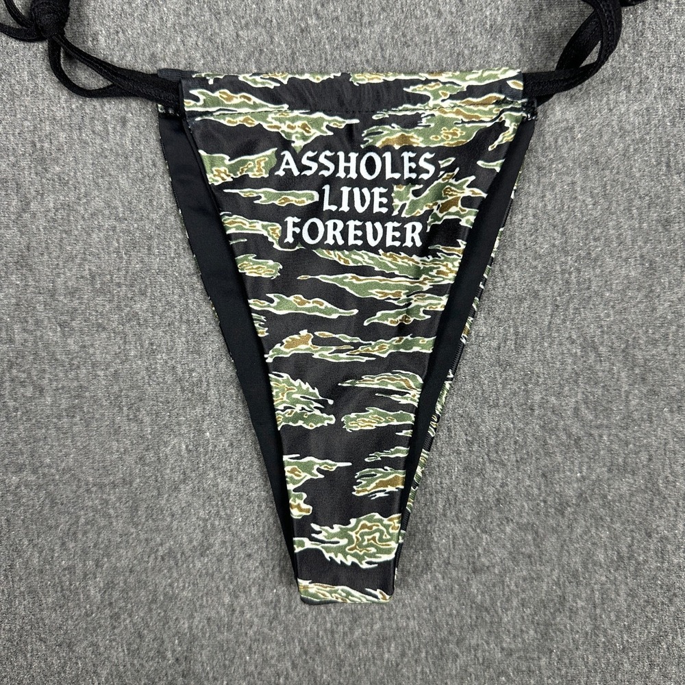 As*holes Live Forever Tiger Camo Thong Side-Tie G-String Bikini Bottom Panty OS - Picture 6 of 6